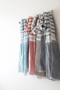 Hand Loomed Striped Linen Scarf ~ in 4 fresh colourways