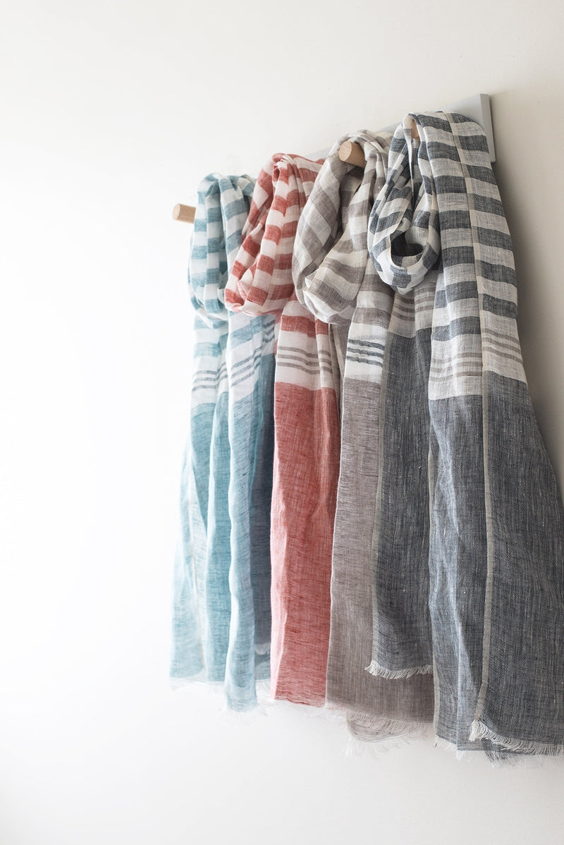 Hand Loomed Striped Linen Scarf ~ in 4 fresh colourways
