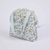 Block Printed Quilted Shopping Tote Bag - Songbird Blue Stone