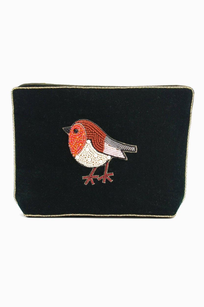 Dark Green Robin Velvet Pouch