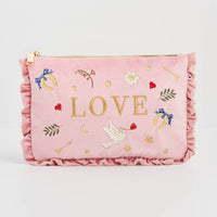 Fable England - Love Scatter Pink Velvet Embroidered Pouch
