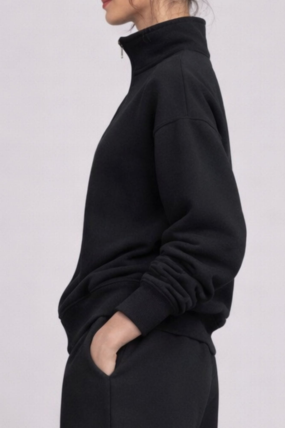 Supersoft Half Zip Sweatshirt in Black & Oat Marl