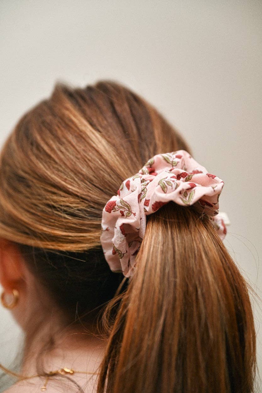 Block Printed Eye Mask & Scrunchie Set - Ditsy Floral Scarlet