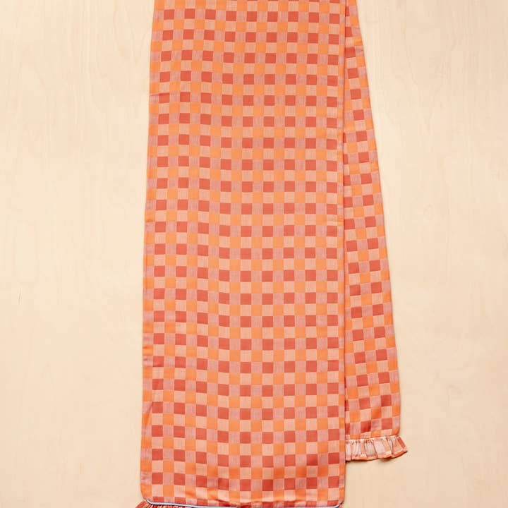 Checkerboard Cotton Table Runner in Apricot or Camel