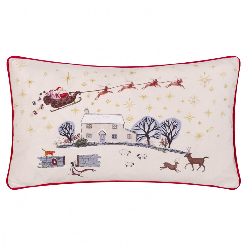 Cotswold Christmas Embroidered Velvet Cushion