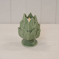 Glazed Artichoke Candle Holder: Green