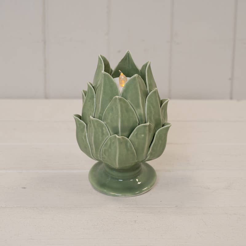 Glazed Artichoke Candle Holder: Green