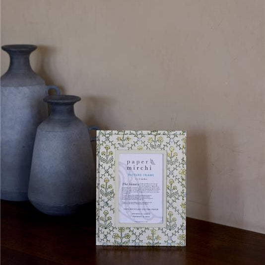 Block Printed Picture Frame (4x6) - Floral Lattice Buttercream