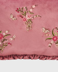 Floral Posy Embroidered Pouch in Rose Pink Velvet