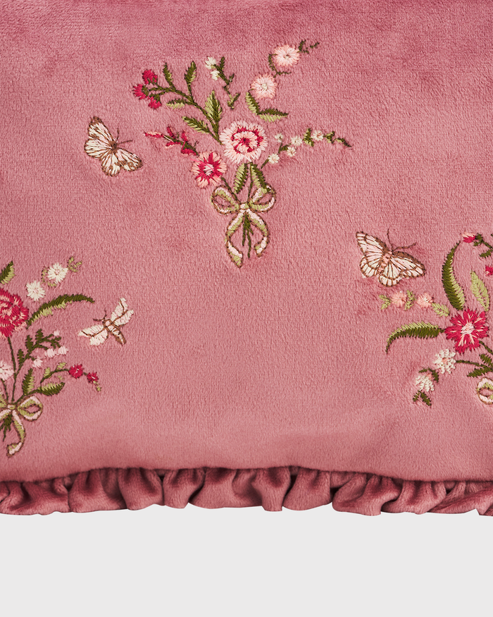 Floral Posy Embroidered Pouch in Rose Pink Velvet