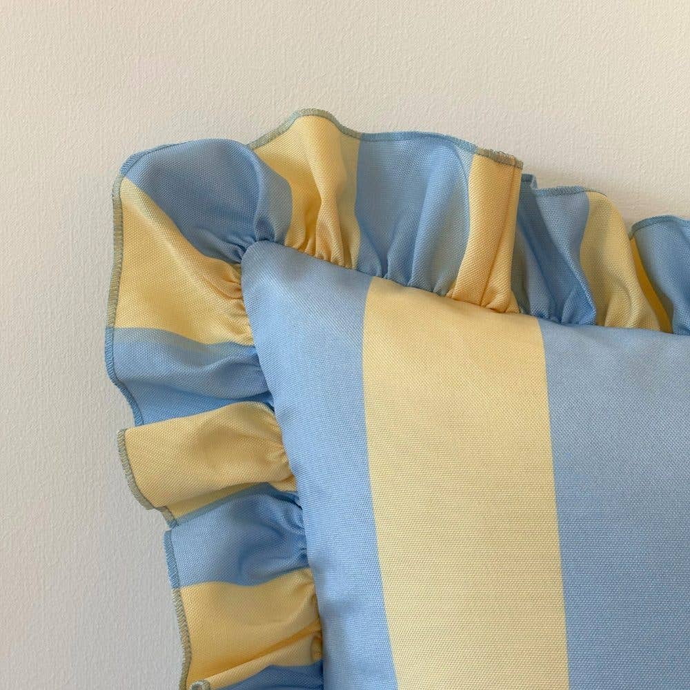 Outdoor Blue & Yellow Ruffle Cushion Cover