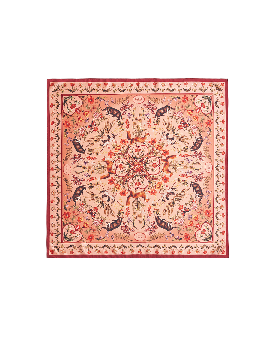 Folksy Fox Tales Peach Square Scarf