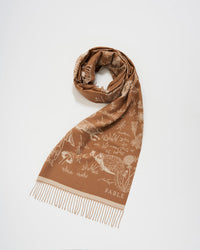 Woodland Scene, Check Long Jacquard Scarf in Tan