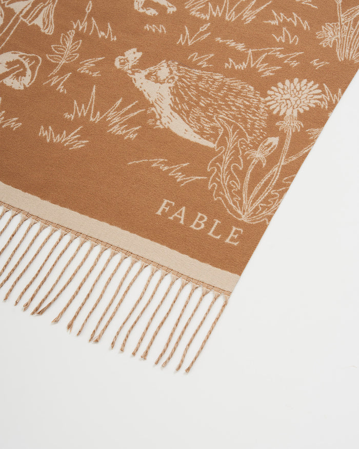 Woodland Scene, Check Long Jacquard Scarf in Tan