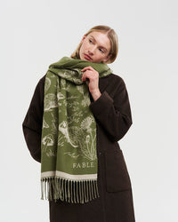 Woodland Scene, Check Long Jacquard Scarf in Khaki
