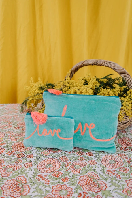 Velvet Love Pouch - Mint & Pink
