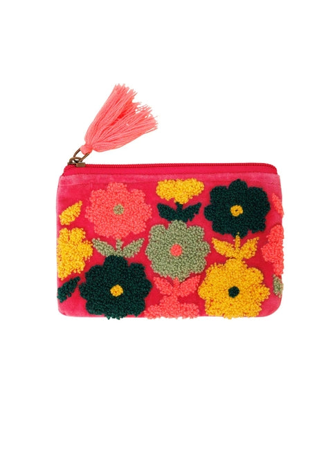 Velvet Multiflowered Pouch – Pink