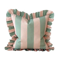 Outdoor Sage & Pink Ruffle Cushion Cover