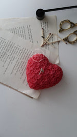 Heart Candle with Botanical Details ~ in Red or Cream
