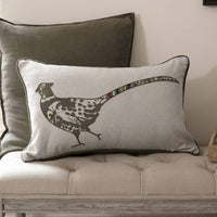 Pheasant Linen Blend Embroidered Cushion