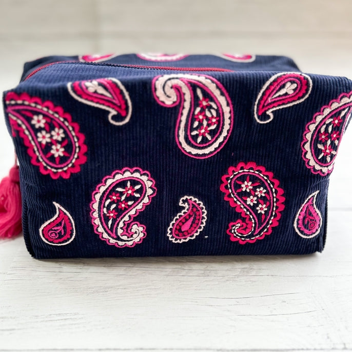 Blue Cord Paisley Large Wash Bag