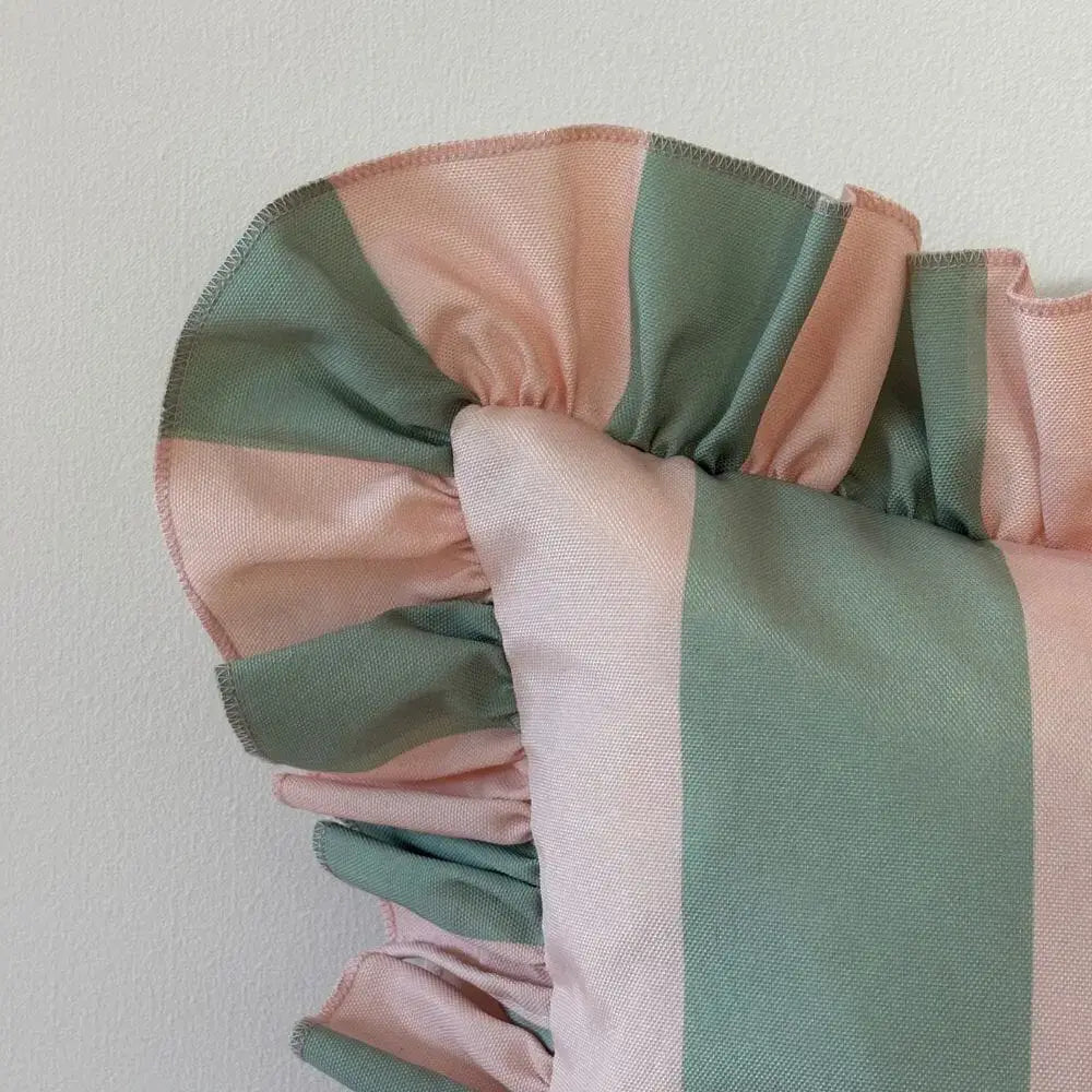 Outdoor Sage & Pink Ruffle Cushion Cover