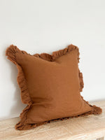 Hallie Ruffled Linen Cushion Cover – Rust