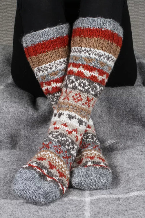 Classic Fair isle Long Socks in Grey