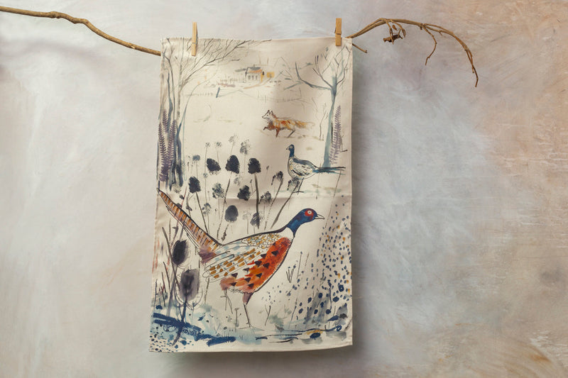 Pheasant and Fox Tea Towel