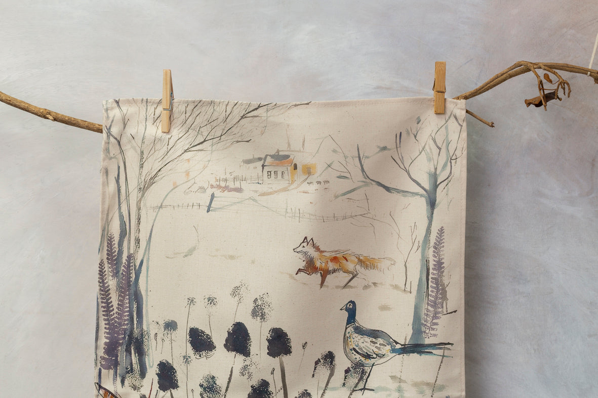 Pheasant and Fox Tea Towel