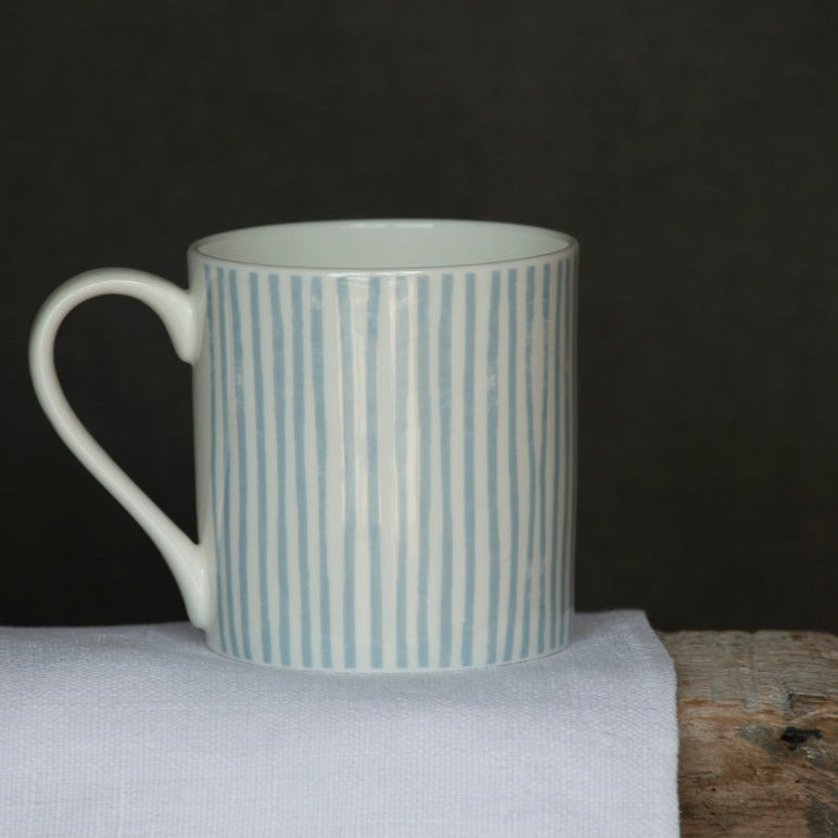 Duck Egg Blue Stripe Bone China Mug