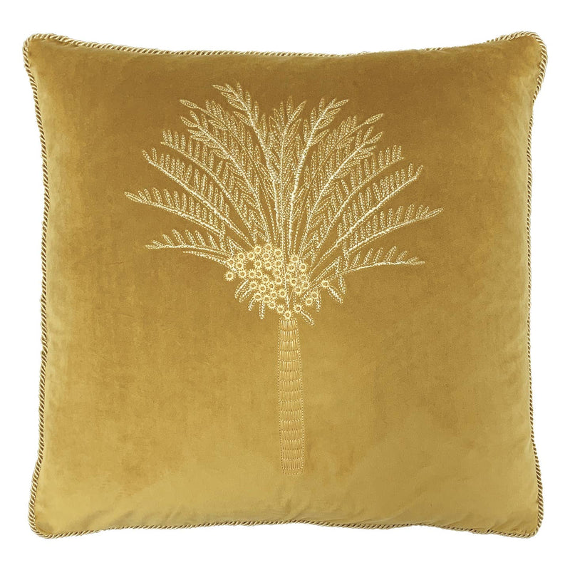 Desert Palm Embroidered Velvet Cushion Cover in Olive