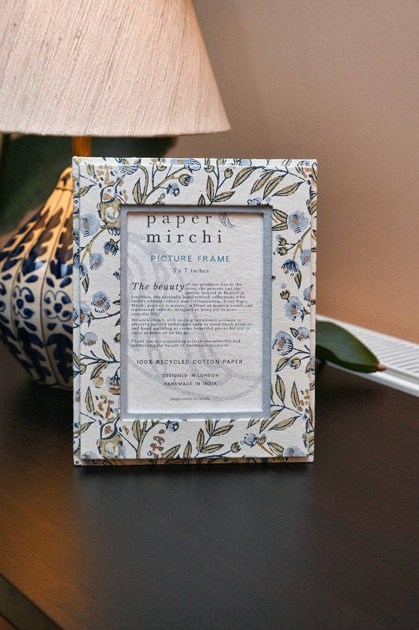 Block Printed Picture Frame (5x7) - Songbird Blue Stone
