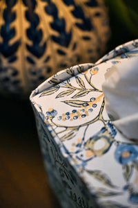 Block Printed Tissue Box - Songbird Blue Stone