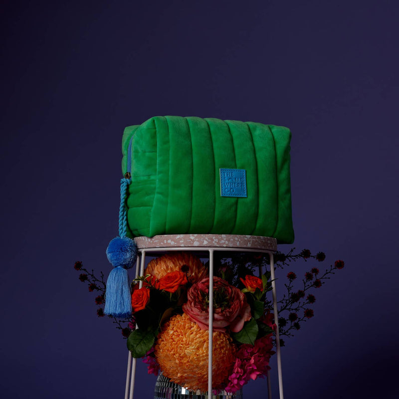 Velvet Cosmetic Case in Green or Blue