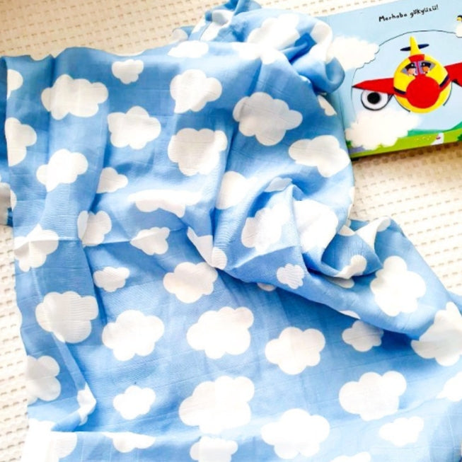 Muslin Swaddle Baby Blanket ~ Clouds & Blue Sky