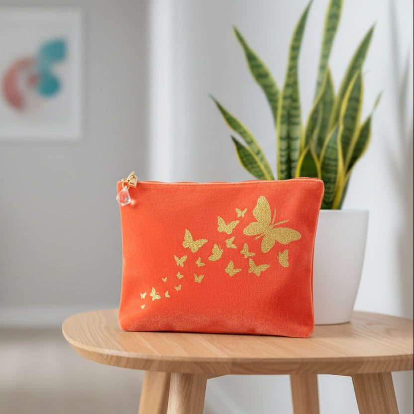 Trailing Butterflies Velvet Make Up Bag