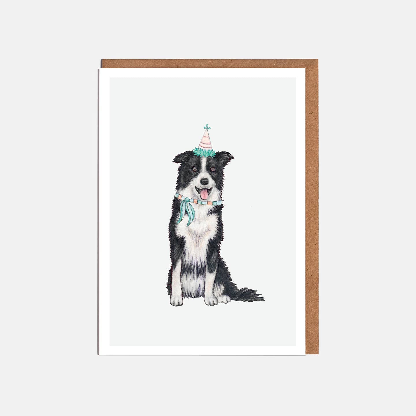 Border Collie & Party Hat Dog Card - Blank or Birthday