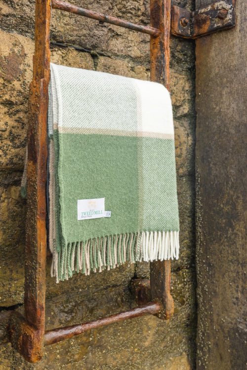 Multi Check Olive Pure New Wool Throw