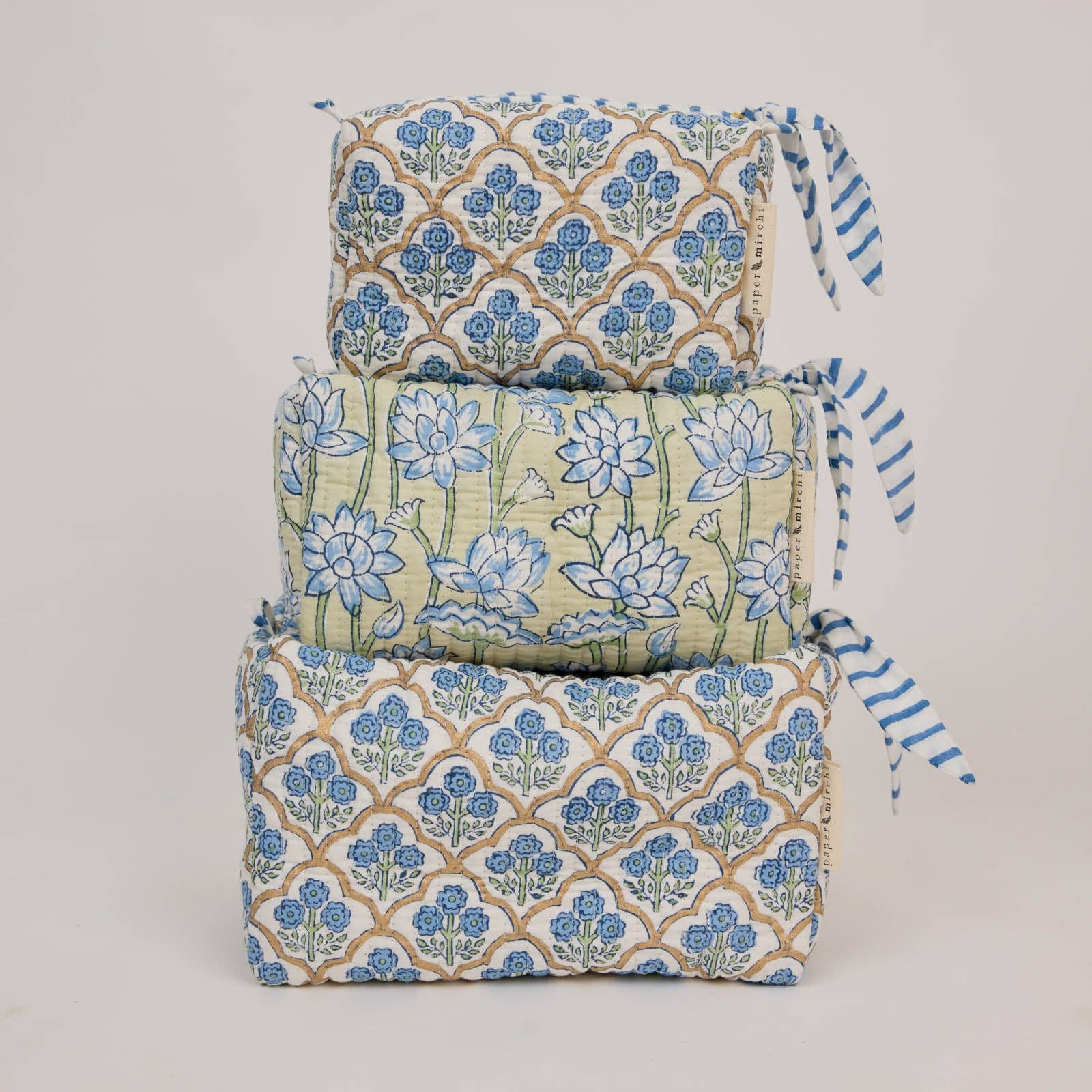 Organic Cotton Toiletry Bag - Trellis Indigo