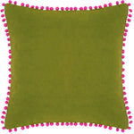 Velvet Pompom Cushion Cover ~ Green/Fuchsia