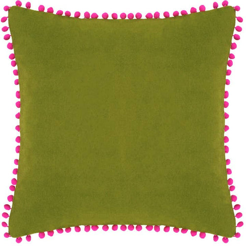 Velvet Pompom Cushion Cover ~ Green/Fuchsia