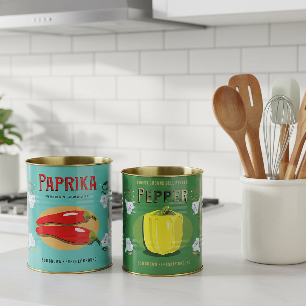 Retro Style Storage Tins  (set of 2) - Paprika and Pepper