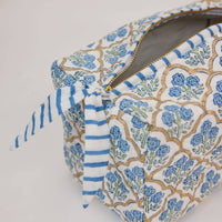 Organic Cotton Toiletry Bag - Trellis Indigo