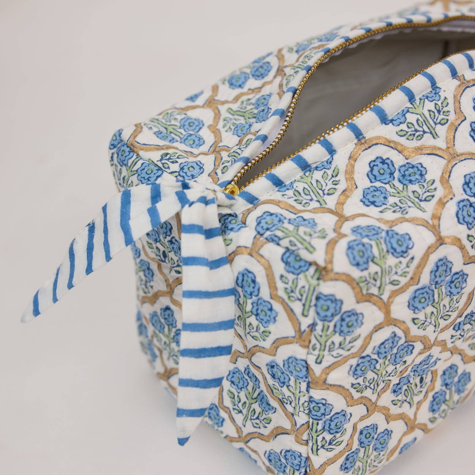 Organic Cotton Toiletry Bag - Trellis Indigo