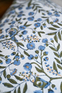 Block Printed Cushion Cover - Songbird Blue Stone