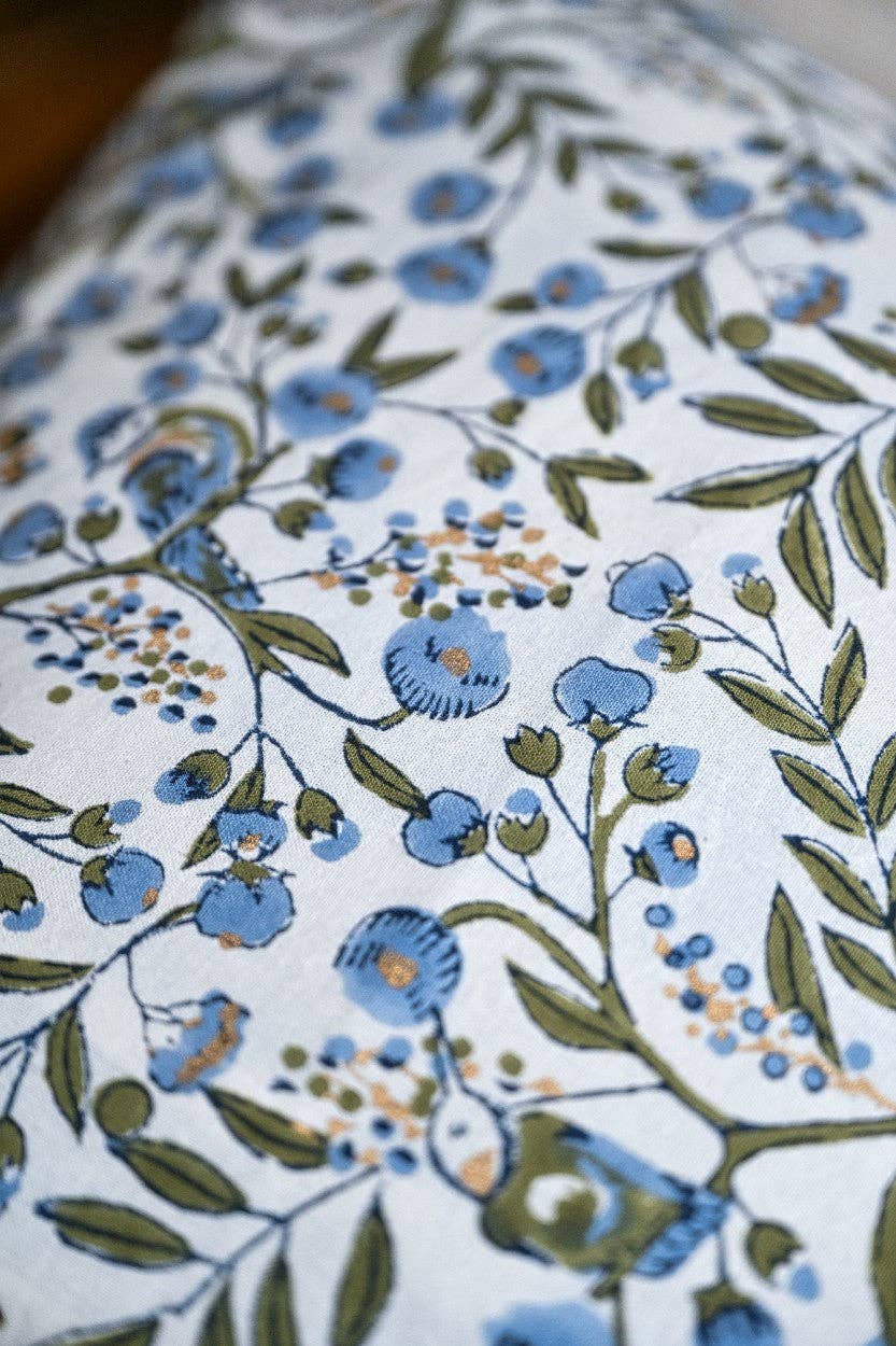 Block Printed Cushion Cover - Songbird Blue Stone