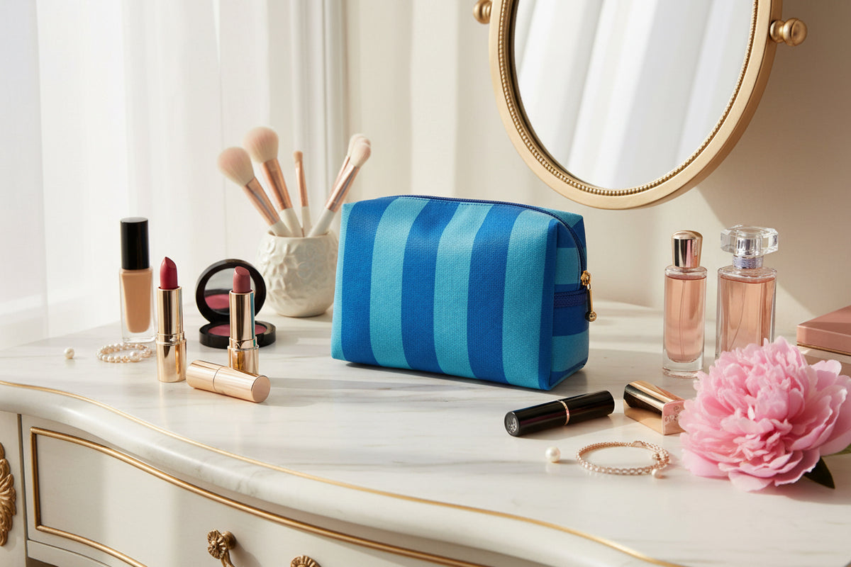 Stripe Velvet makeup bags in 4 colours