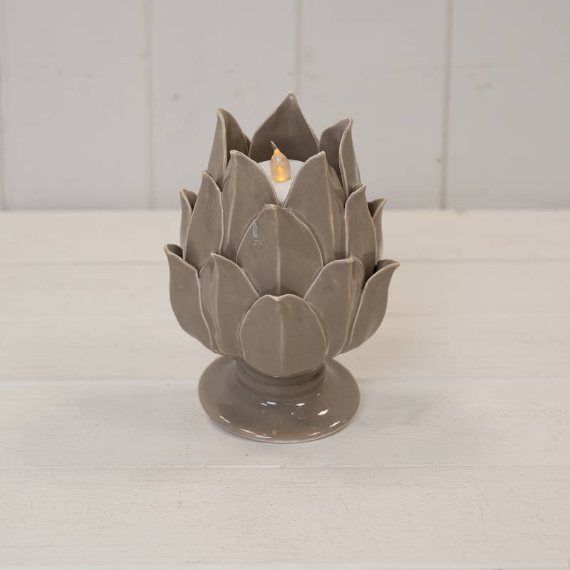 Glazed Artichoke Candle Holder: Taupe