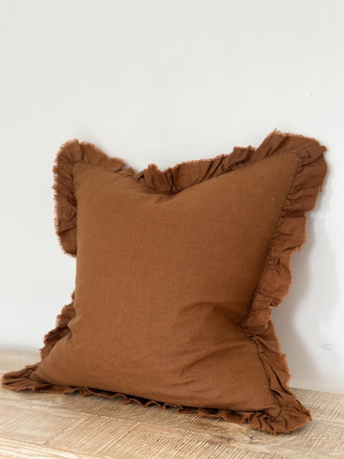 Hallie Ruffled Linen Cushion Cover – Rust